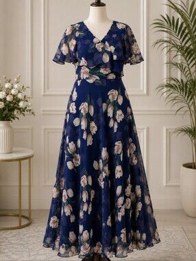 Plus Size Navy Floral Maxi Dress Georgette Flowy